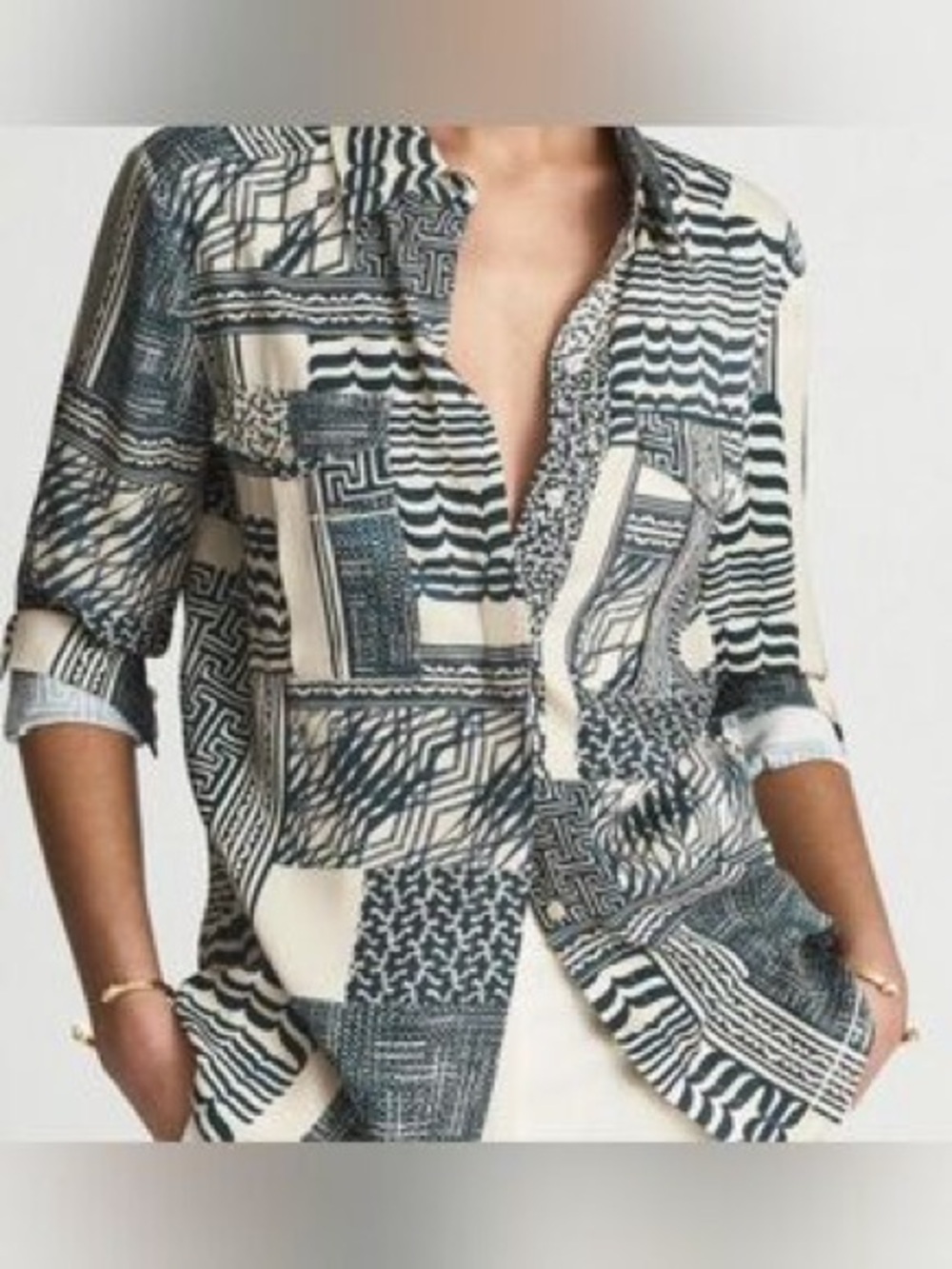 Reiss geometric print long-sleeve button-up blouse